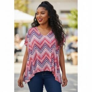 a.n.a   Multicolor Chevron Print  Asymmetrical Tunic Top